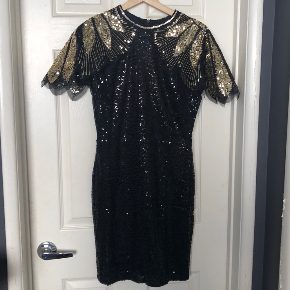 NEW💥Black Sequin Shoulder Cocktail Prom Dress - Picture 4 of 8